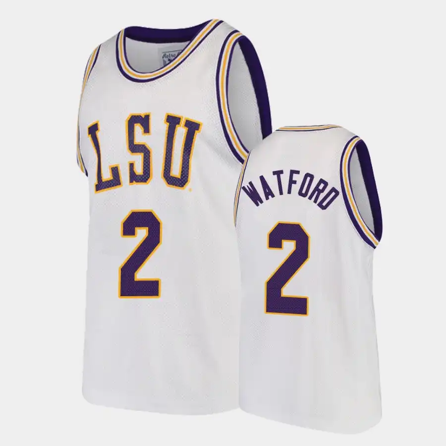 Men's LSU Tigers Trendon Watford #2 Replica White NCAA Basketball Jersey